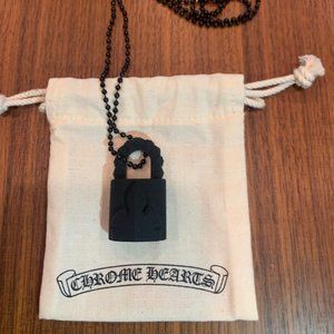 Chrome Hearts Silichrome CH FleurKnee Padlock Black Silicone Pendant Necklace